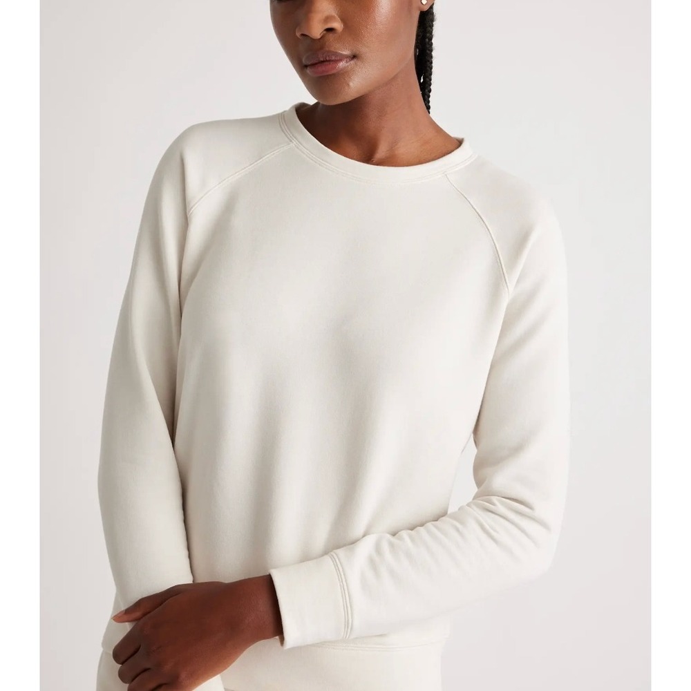 Quince SuperSoft Fleece Crew Off-White Womens S Minimalist Loungewear Athleisure